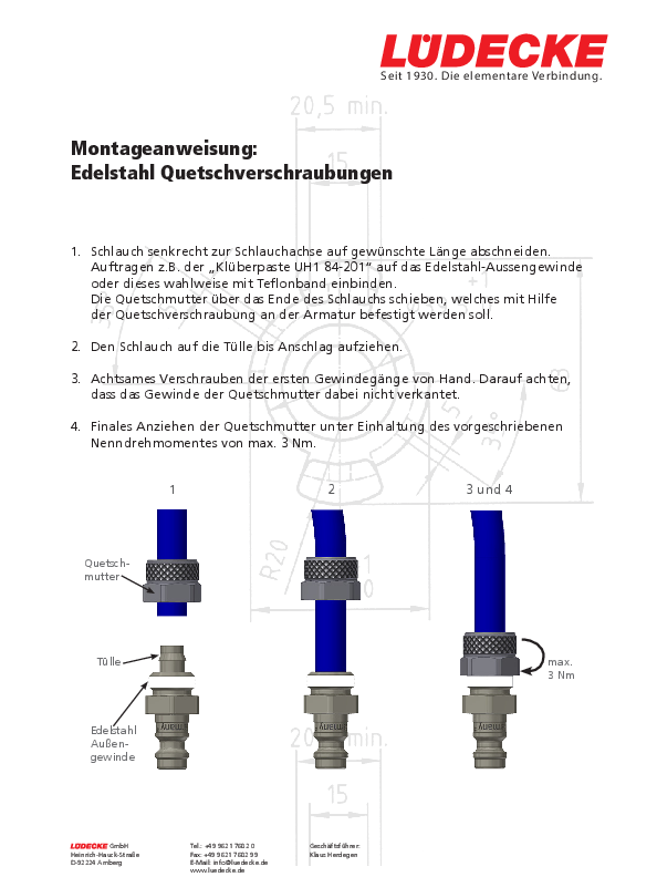 Montageanweisung Edelstahl Quetschverschraubungen D E