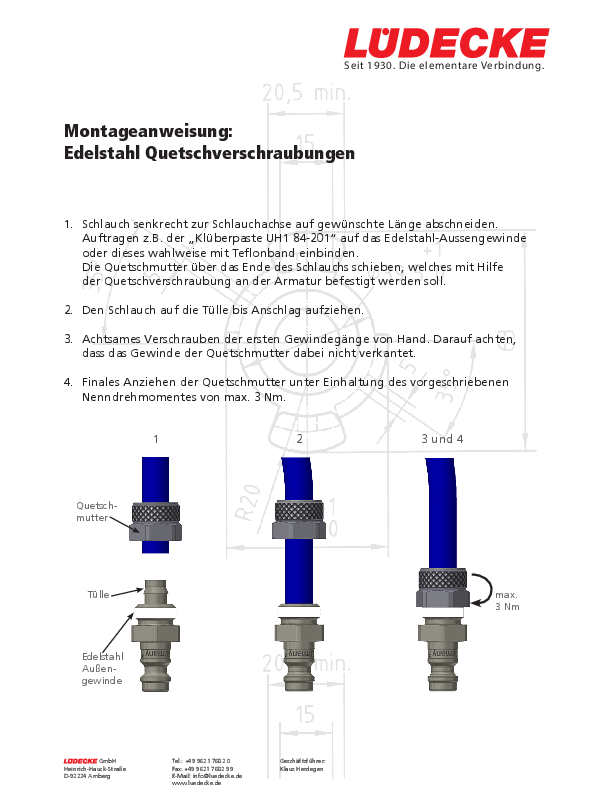 Montageanweisung Edelstahl Quetschverschraubungen D E